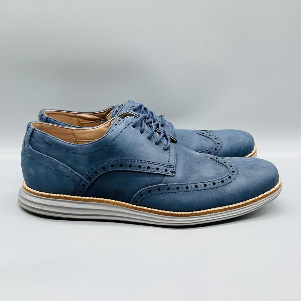 Cole Haan Shoes Men 10.5 Blue Nubuck Grand OS Wingtip Oxford Dress Brogue Casual